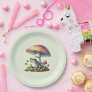 Assiettes En Carton Grenouille sous un champignon Mignon Nature