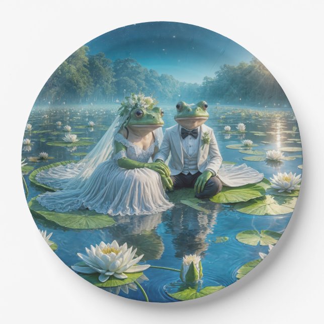 Assiettes En Carton Grenouilles de mariée et de chambre sur Lily Pad (Devant)