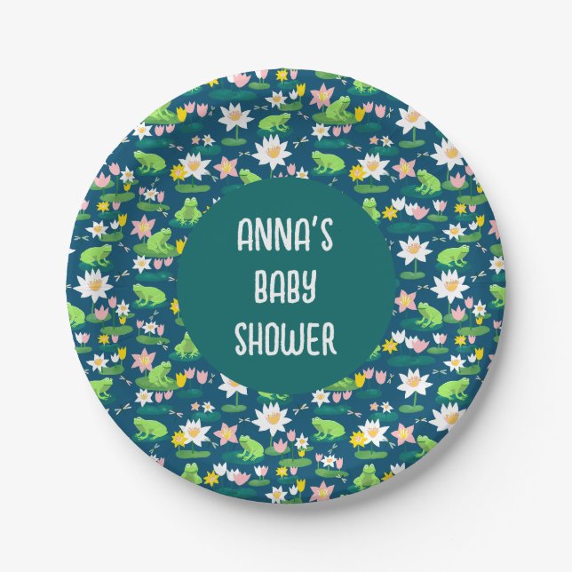 Assiettes En Carton Grenouilles et Lily Pads BABY SHOWER d'anniversair (Devant)