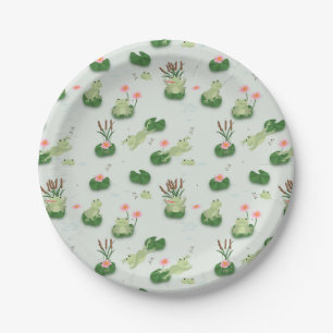 Assiettes En Carton Grenouilles mignonnes dans un étang de nénuphars