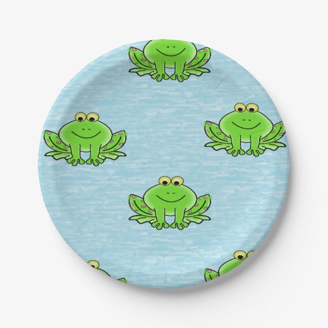 Assiettes En Carton grenouilles sur l'eau bleue (Devant)