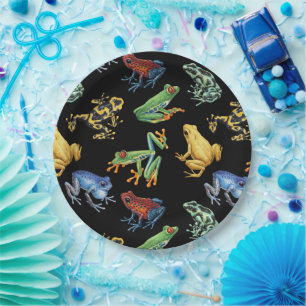Assiettes En Carton Grenouilles sur noir