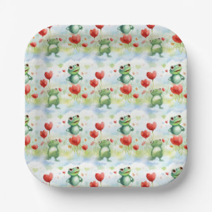 Assiettes En Carton Grenouilles Whimsical mignonnes avec ballons rouge