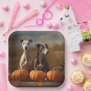 Assiettes En Carton Greyhound Chiot Automne Citrouille de plaisir