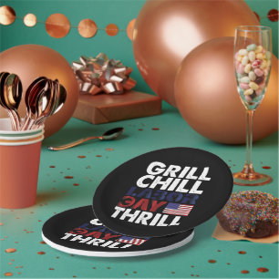 Assiettes En Carton Grill Usa America Fête du Travail Chill Thrill BBQ
