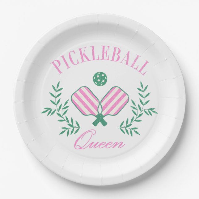 Assiettes En Carton Grille rose et blanche | Pickleball Queen (Devant)