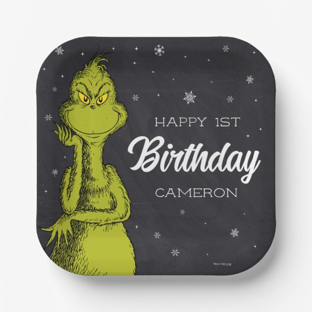 Assiettes En Carton Grinch Chalkboard Anniversaire (Recto)