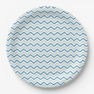 Assiettes En Carton Gris bleu et blanc Chevron