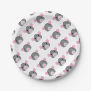 Assiettes En Carton gris de visage de rat de fille