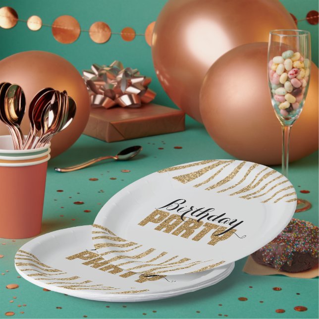 Assiettes En Carton Gris Gold Zebra Imprimer Faux Parties scintillant  (Multi)