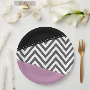 Assiettes En Carton Gris Zigzag, Gris Chevron, Motif Zigzag, Violet
