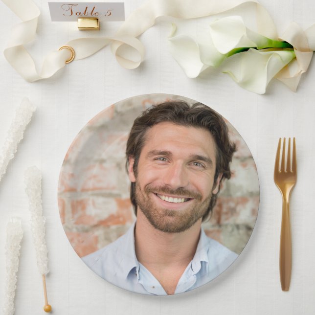 Assiettes En Carton Groom Face Photo Bachelorette Plaques Papier (Mariage)