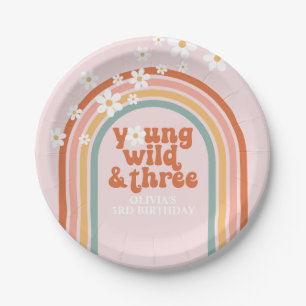 Assiettes En Carton Groovy Young Wild Trois anniversaire arc-en-ciel 3