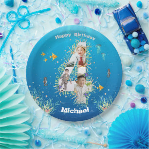 Assiettes En Carton Gros 4ème anniversaire Collage photo sous la mer