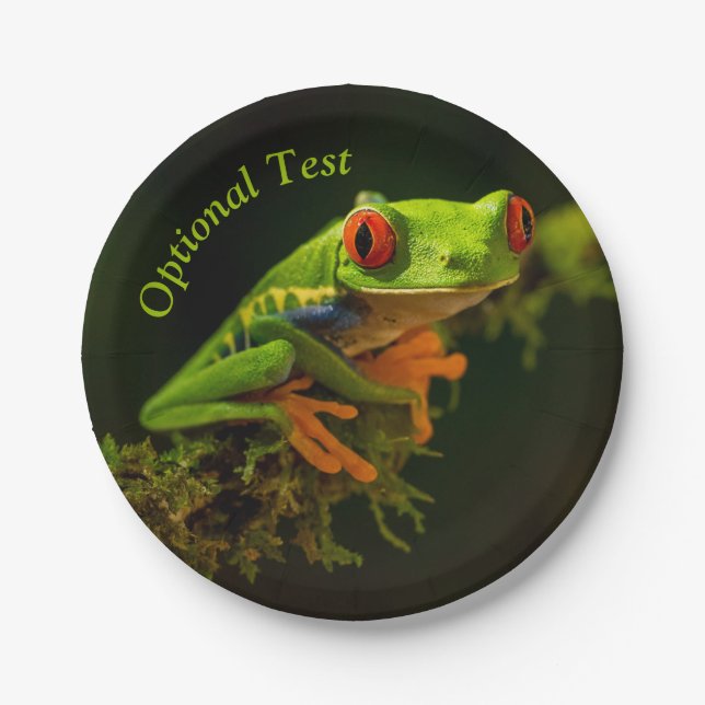 Assiettes En Carton Gros plan d'une grenouille à arbre rouge #1 (Devant)