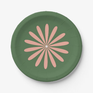 Assiettes En Carton Grosse marguerite minimaliste rose et vert