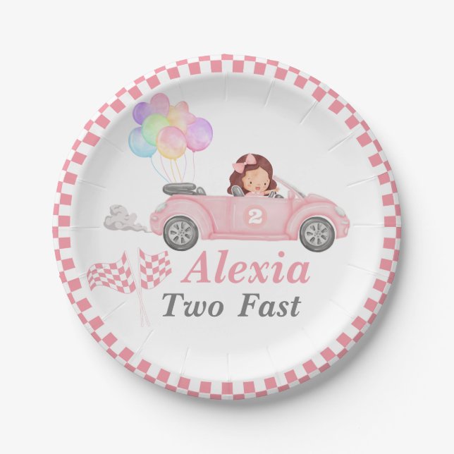 Assiettes En Carton Grossissant deux Fast Pink Race Car Girl 2e annive (Devant)