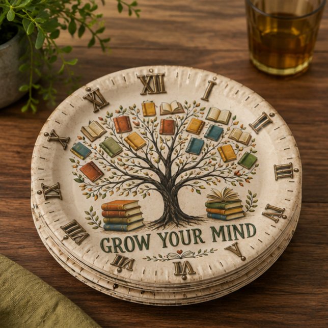 Assiettes En Carton Grow Your Mind Book  Reading Teacher Gift (Créateur téléchargé)