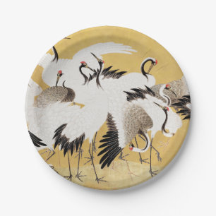 Assiettes En Carton Grues d'horloges japonaises Vintage Bird Rich Clas