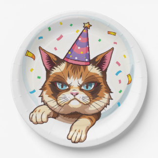 Assiettes En Carton Grumpy Birthday Chat - Casquette de fête & Confett