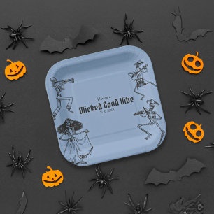 Assiettes En Carton Grunge Retro Black Halloween Party