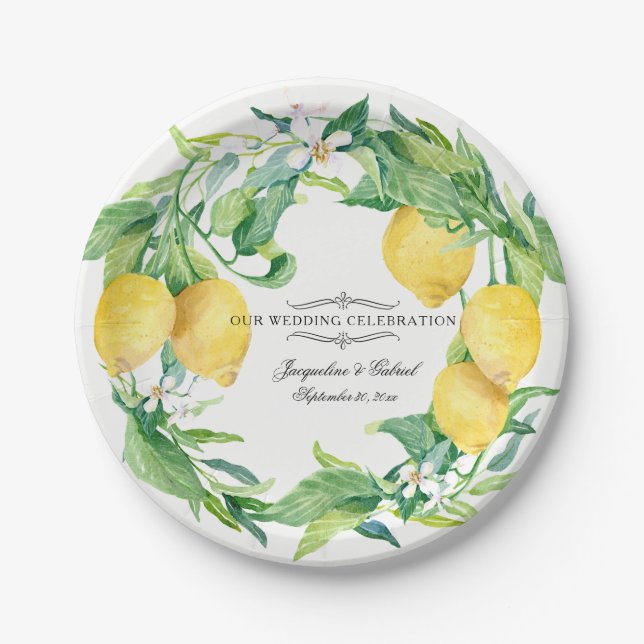 Assiettes En Carton Guirlande de feuille florale de citron d'agrume de (Devant)