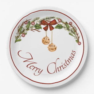Assiettes En Carton Guirlande de Noël avec noeud et cloches