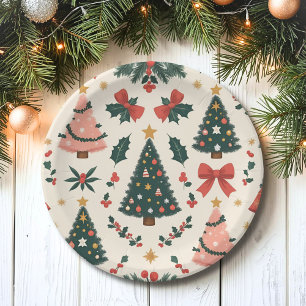 Assiettes En Carton Guirlande de Noël vintage avec gui et rubans
