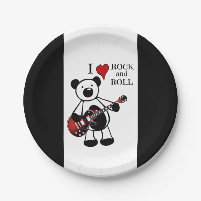 Assiettes En Carton Guitar Bear Rock & Roll Music Anniversaire de enfa (Devant)