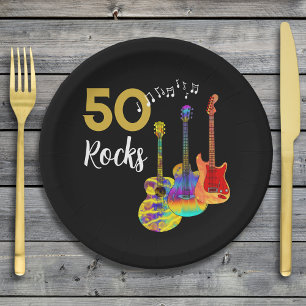 Assiettes En Carton Guitare 50ème anniversaire fête 50 rochers