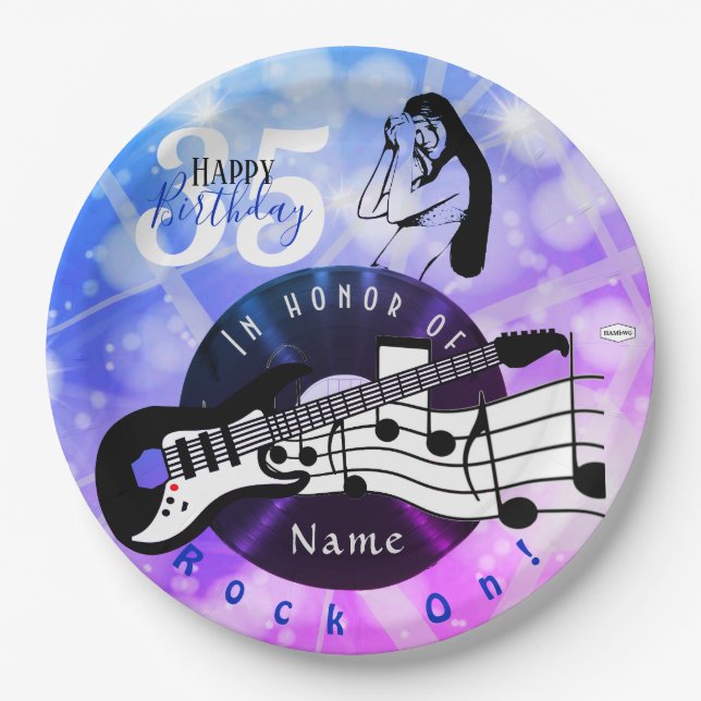 Assiettes En Carton Guitariste Anniversaire Thème Plaque papier HAMbWG (Devant)