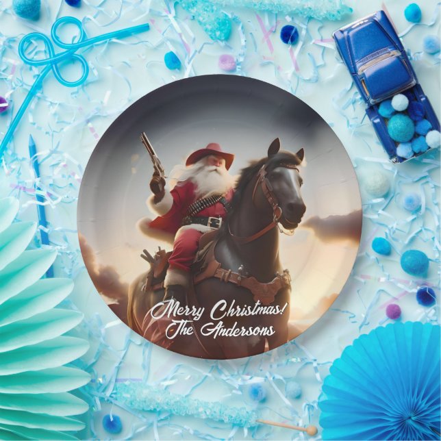 Assiettes En Carton Gunslinger Santa Claus équitation Cheval Noël (Fête)