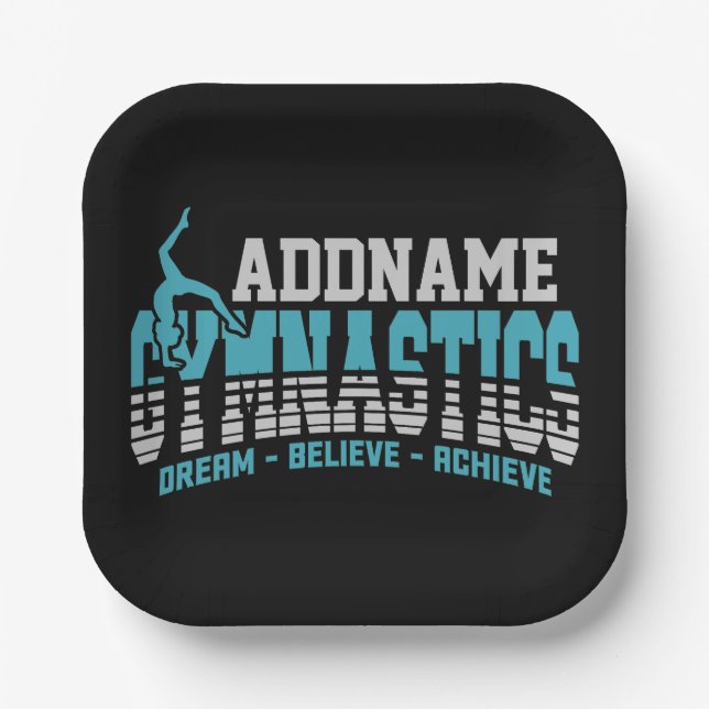 Assiettes En Carton Gymnaste AJOUTER LE NOM Gymnastique Équipe Backben (Recto)