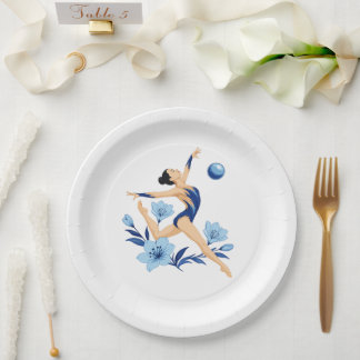 Assiettes En Carton Gymnaste Rythmique Élégante avec des Fleurs Bleues
