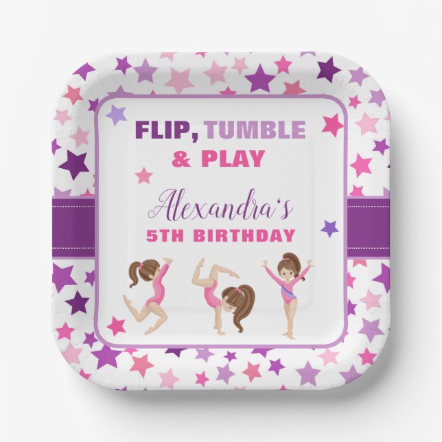 Assiettes En Carton Gymnastique Girl Stars Anniversaire (Recto)