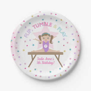 Assiettes En Carton Gymnastique Jump mignon cheveux Brown fête d'anniv