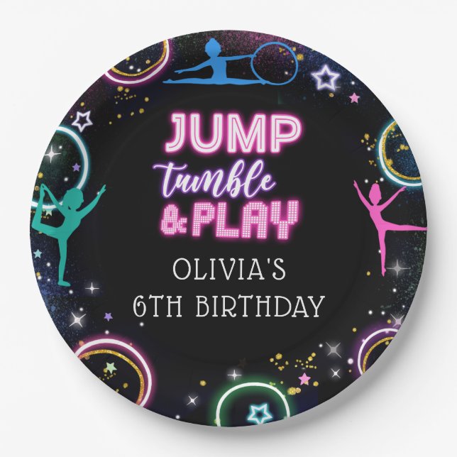 Assiettes En Carton Gymnastique Jump Tumble & Play Anniversaire (Devant)