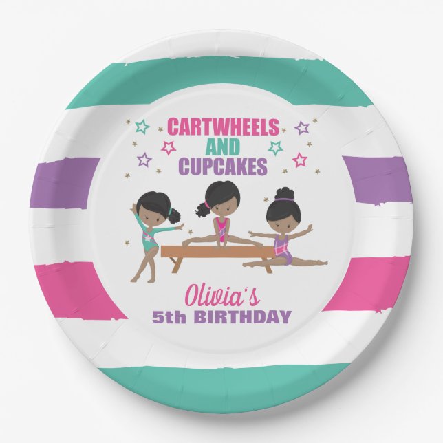 Assiettes En Carton Gymnastique rose violet turquoise fille Anniversai (Devant)