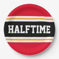 HALFTIME rouge vif noir blanc rayures jaunes