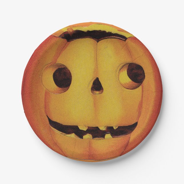 Assiettes En Carton Halloween à l'ancienne, Citrouille (jack-o'-lanter (Devant)