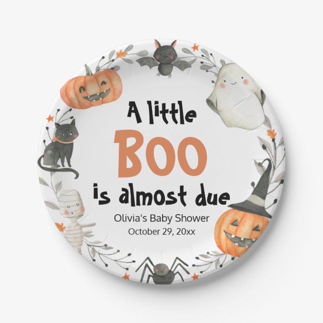 Assiettes En Carton Halloween A Little Boo est presque dû Baby shower (Devant)