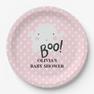 Assiettes En Carton Halloween Baby shower rose Petit Fantôme de Bois