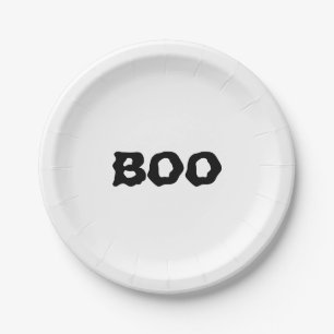 Assiettes En Carton Halloween Boo noir et blanc éffrayant