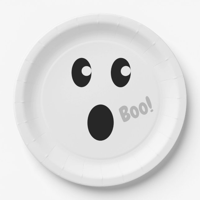 Assiettes En Carton Halloween Boo Party Jolie Fantôme Visage (Devant)