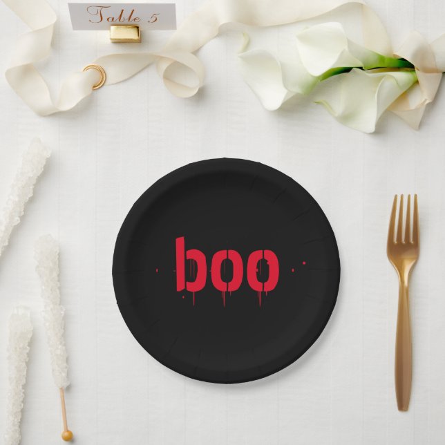 Assiettes En Carton Halloween boo rouge sang noir effroi (Mariage)