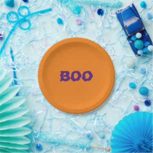 Assiettes En Carton Halloween Boo violet et orange éffrayant