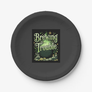 Assiettes En Carton Halloween Brasse des Ennuis Sorcière Chaudron Poti