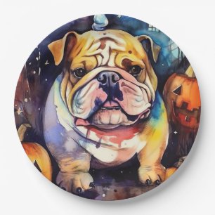 Assiettes En Carton Halloween Bulldog avec la peur Citrouille