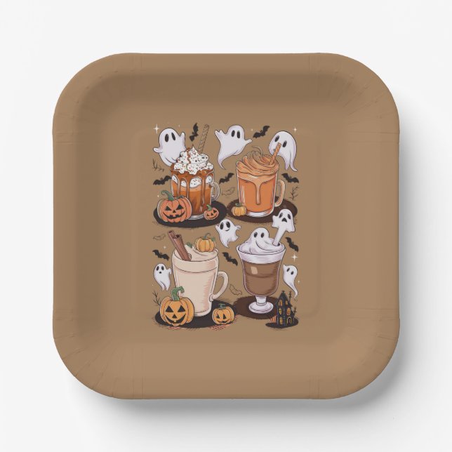 Assiettes En Carton Halloween Café Cute Fall Iced Café Lover Cadeau (Recto)