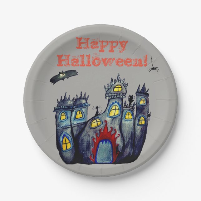 Assiettes En Carton Halloween Castle Happy Halloween Plaques de papier (Devant)